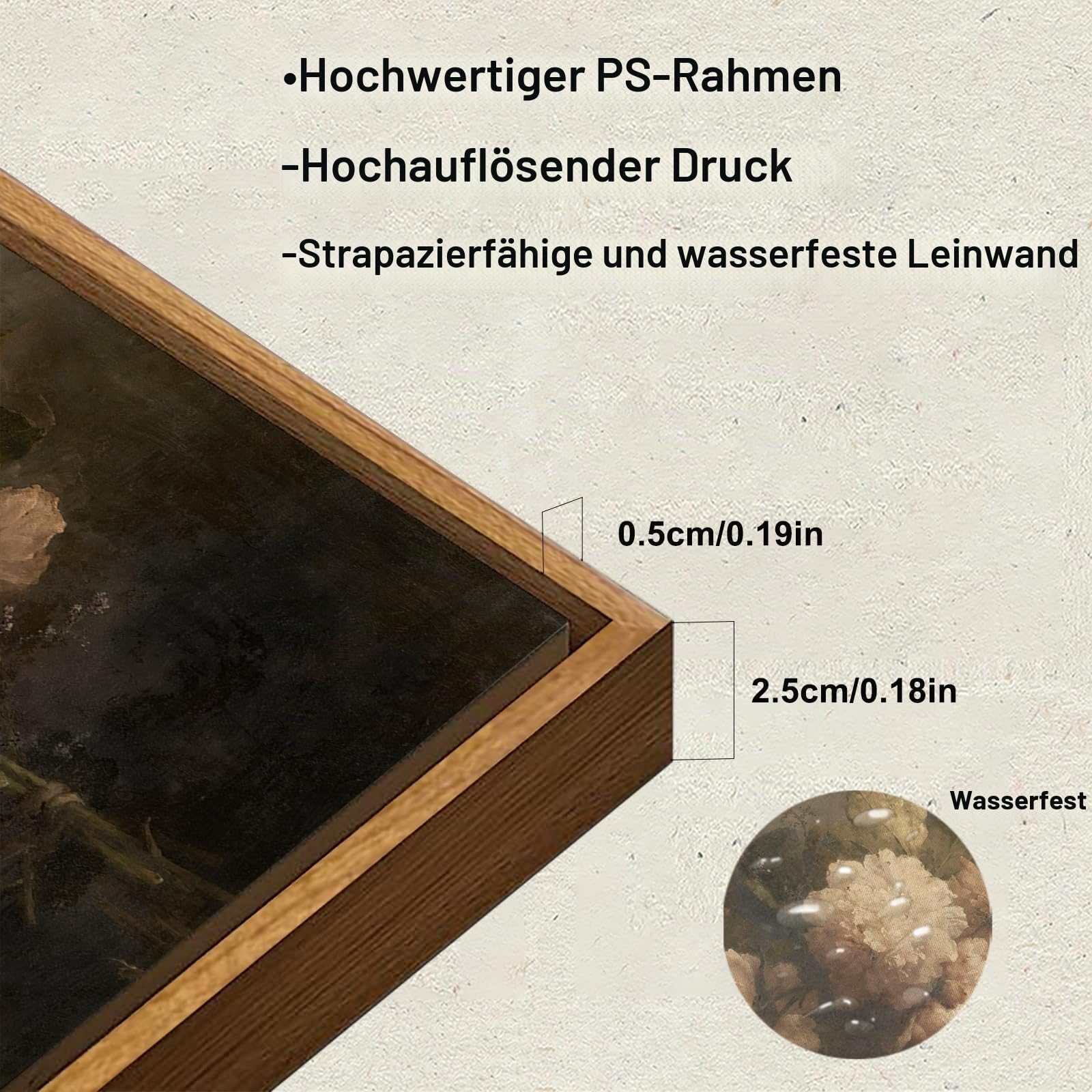 KBKBART Gerahmte Vintage-Leinwandkunst, dunkles Vintage-Stillleben-Blumen-Ölgemälde, klassische stimmungsvolle Pfingstrosen-Blumenstrauß-Drucke für Wanddekoration, antikes Blumen-Kunstgemälde