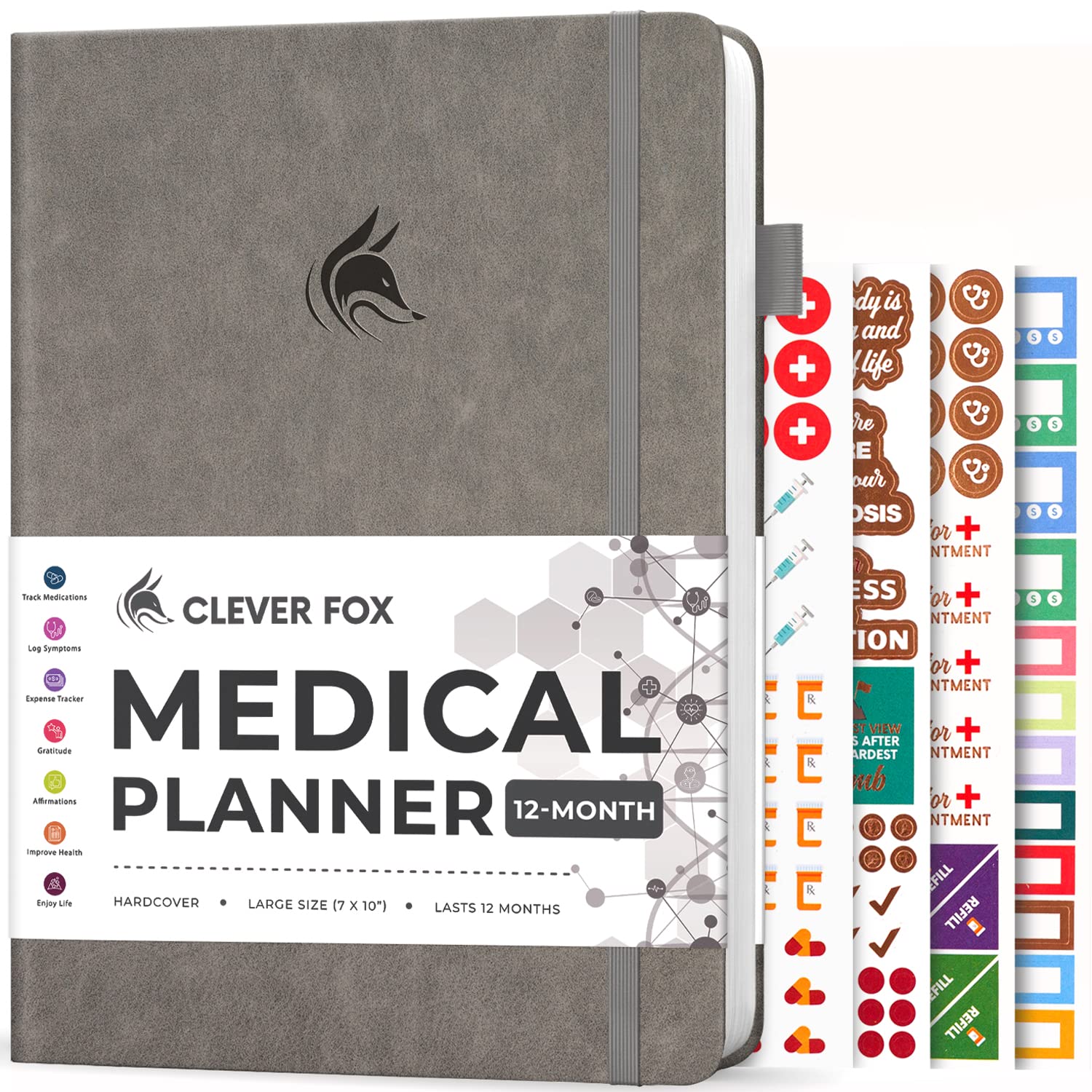 Clever Fox Large Medical Planner 12-Month – Medical Notebook, Health Diary, Wellness Journal & Logbook to Track Health – Self-Care Medical Journal – 12 Months, Undated, 7″ x 10.5″ (Gray)