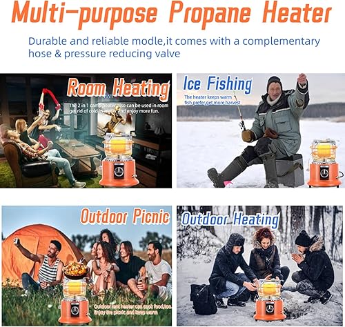 Miniatura 5 de Calentador de propano 2 en 1 para exteriores, calentadores portátiles para interiores, estufa de butano de campamento, con manguera de propano +