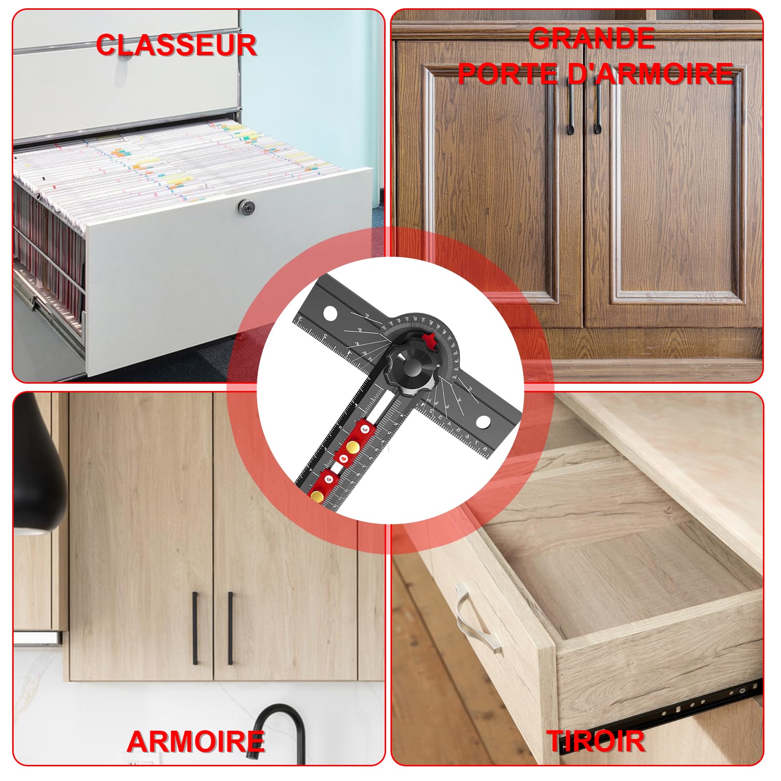 Équerre en T de Menuiserie 74cm Outil de Mesure à Angle Réglable 15-165°, Corps en Alliage d'Aluminium, Guide de Perçage de Précision pour Menuiserie, Dessin Technique, Architecture et Artisanat
