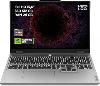 Lenovo LOQ Gen 9 - Computador Portátil Gaming IA de 15,6" FHD, 144 Hz (AMD Ryzen 7 7435HS, NVIDIA GeForce RTX 4050, 24 GB RAM, 512 GB SSD, Wi-Fi 6, Sem Sistema Operativo) teclado QWERTY espanhol