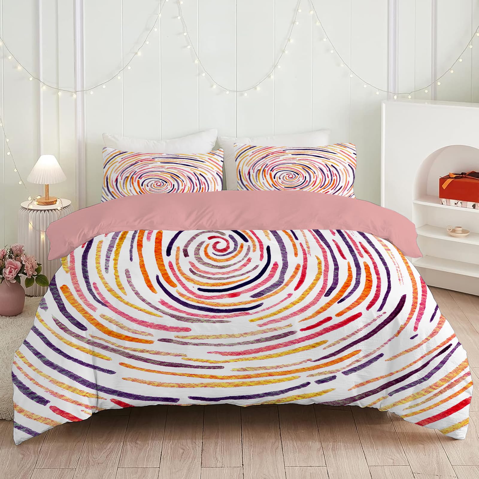 Parure de lit multicolore lignes 220x240 cm avec housse de couette 2 personnes en microfibre