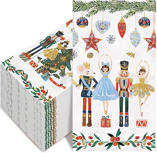 AnyDesign - 80 hojas de servilletas de Navidad para invitados de acuarela, cascanueces desechables, toalla decorativa de papel para baño,