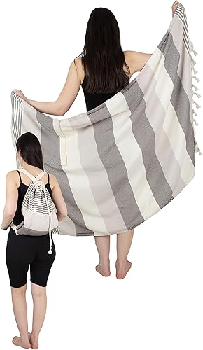 One's & Unique - Toalla de playa y bolsa de 40 x 72 pulgadas. Toalla de playa turca 100% algodón con bolsillo con cremallera, bolsas de playa