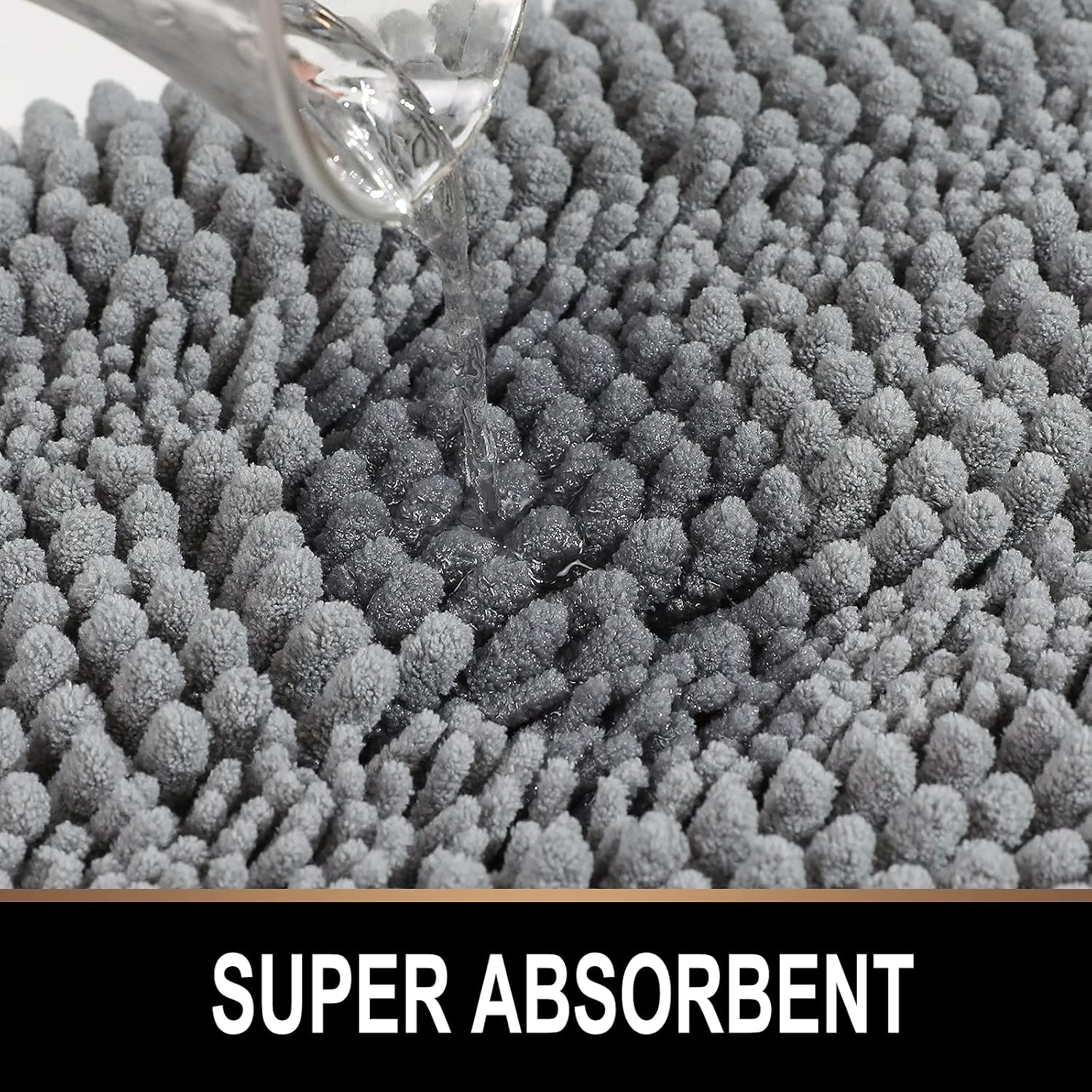 Bath Mat for Bathroom Chenille Soft Shaggy Plush Rug, Non Slip Water Absorbent Machine Washable Striped Indoor Floor Mats Bath Rugs for Entryway Carpet, 16 x 24 Inches, Gray : Home & Kitchen