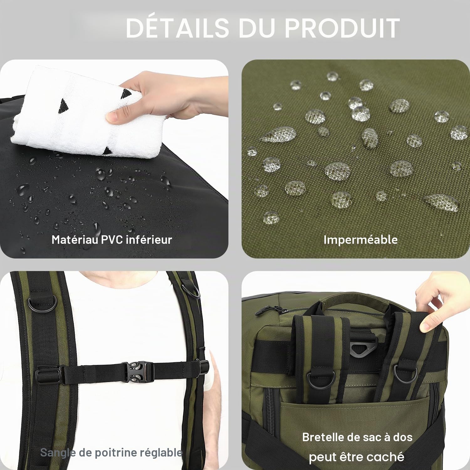 TUGUAN Grande Sac de Voyage Homme 100L XL Sac de Sport Femme 3 en 1 Sac à Dos, Sac à Main & Bandoulière Imperméable pour Randonnée Camping Voyage, Vert