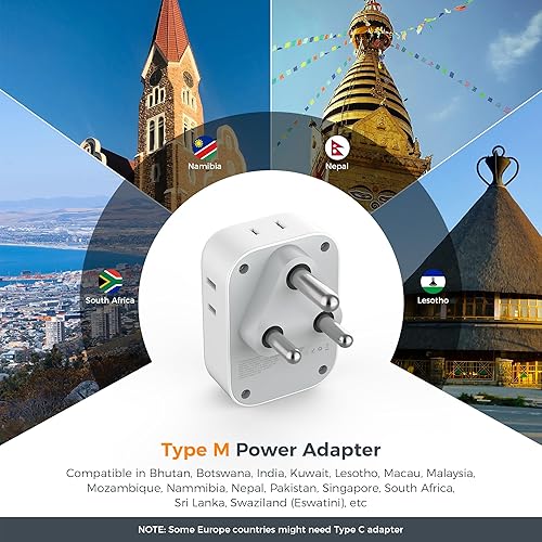 Miniatura 53 de Adaptador de enchufe de viaje para Italia, paquete de 2, adaptador de corriente TESSAN Italia con 4 tomacorrientes, 3 cargadores USB