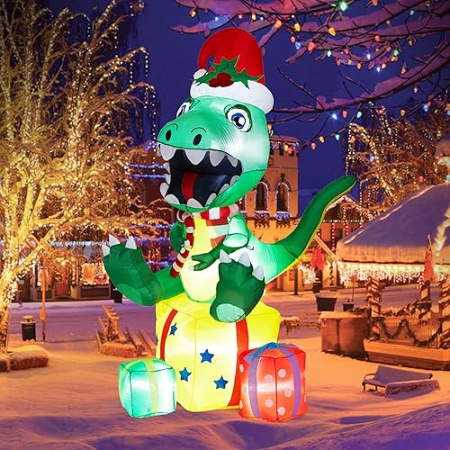 Dinosaurio inflable de Navidad de 5 pies con luces LED integradas brillantes, inflables de Navidad