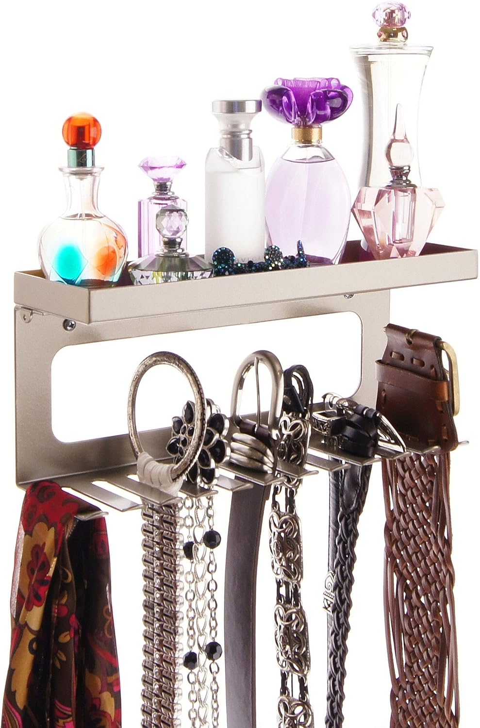 Angelynn's Wall Mounted Wide Large Belt Buckle Belt Holder Closet Storage Rack with Shelf, Accessory Valet, Arinn Rubbed Bronze