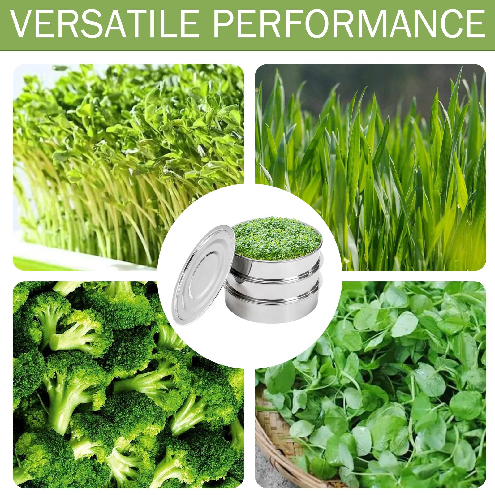 Bandejas de germinación Kit de germinación de Semillas apilables de Acero Inoxidable Bandejas de Cultivo de microgreens de Malla de 2 Niveles con Base y Tapa Jardín Interior