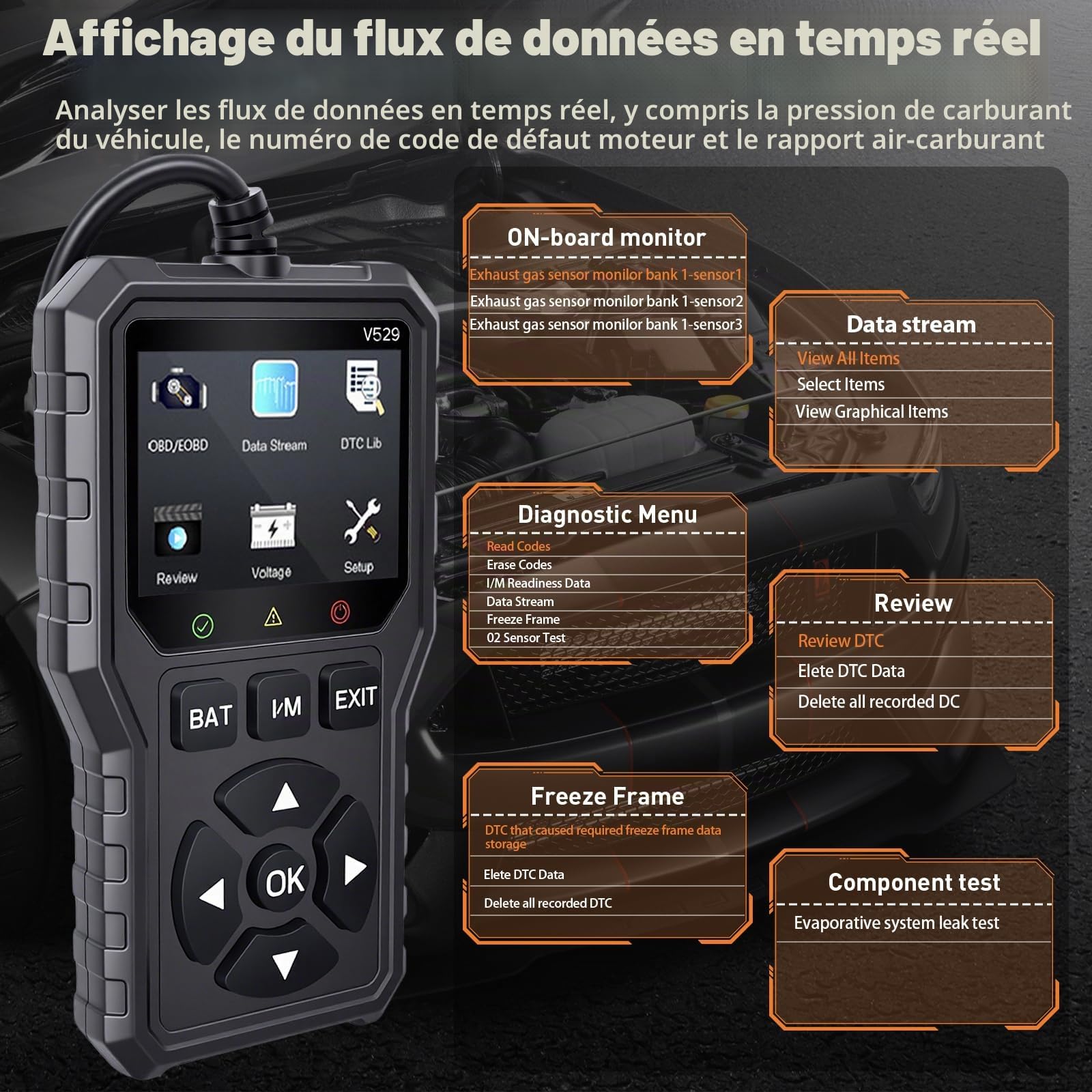 OBD2 Diagnostic Auto Valise Voiture,OBD2 Valise Diagnostic Auto Multimarque Français,Lecteur de Codes de Panne Moteur pour BMW Peugeot VW Audi Tous Les Véhicules