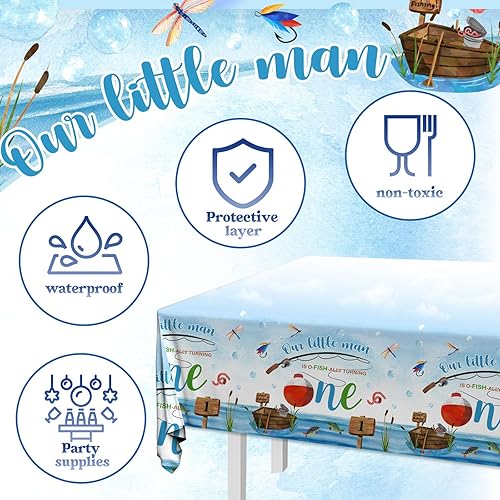 Miniatura 5 de Ofishally - Decoraciones de un cumpleaños, 3 piezas de mantel de suministros de fiesta de primer cumpleaños, mantel rectangular de pesca para el