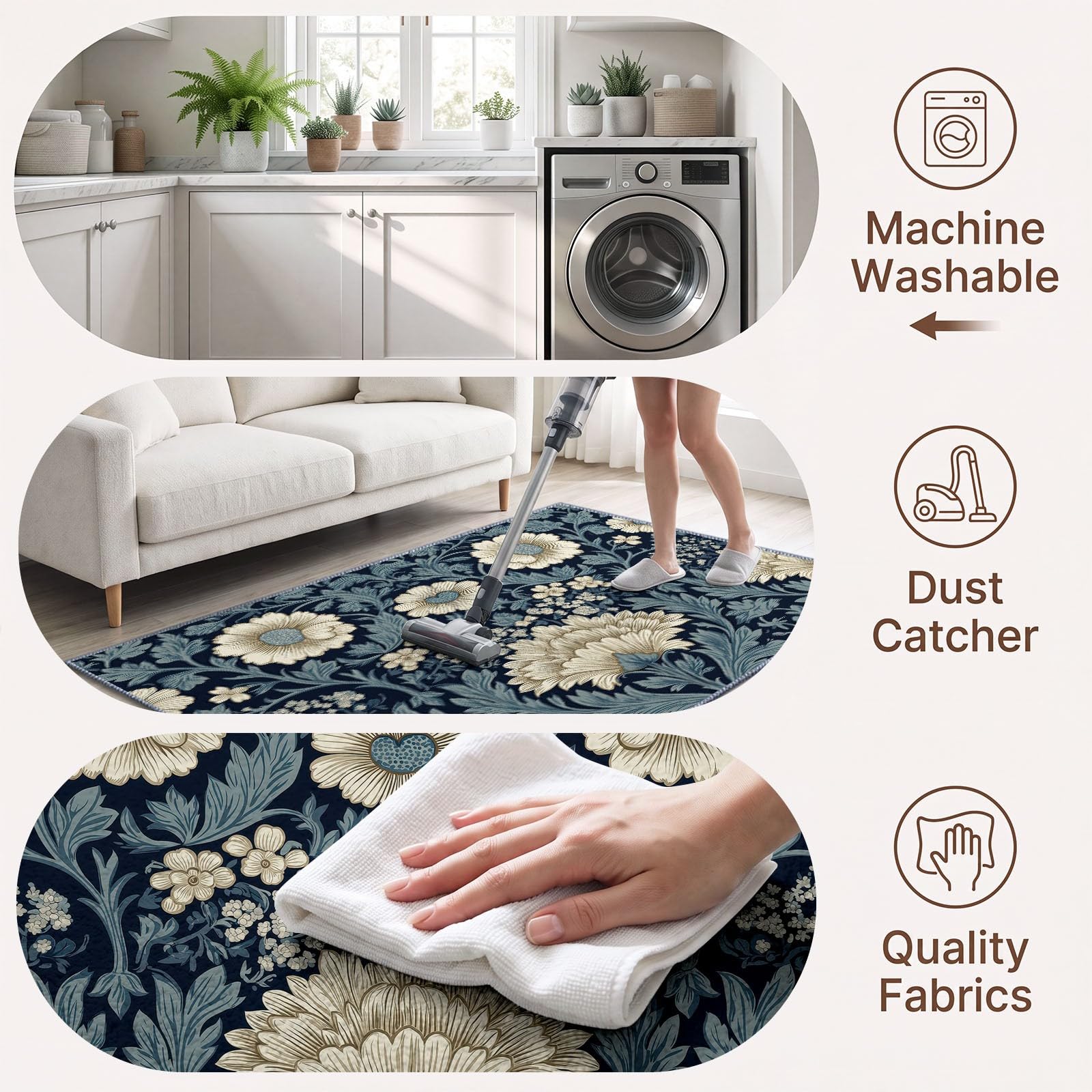 Générique Marguerite Feuille Tapis Salon 200x300 cm, Lavable en Machine | Interieur Poil Ra Antidérapant Tapis, Rustique Imprimé Bohème pour Chambre Manger Bureau Cuisine