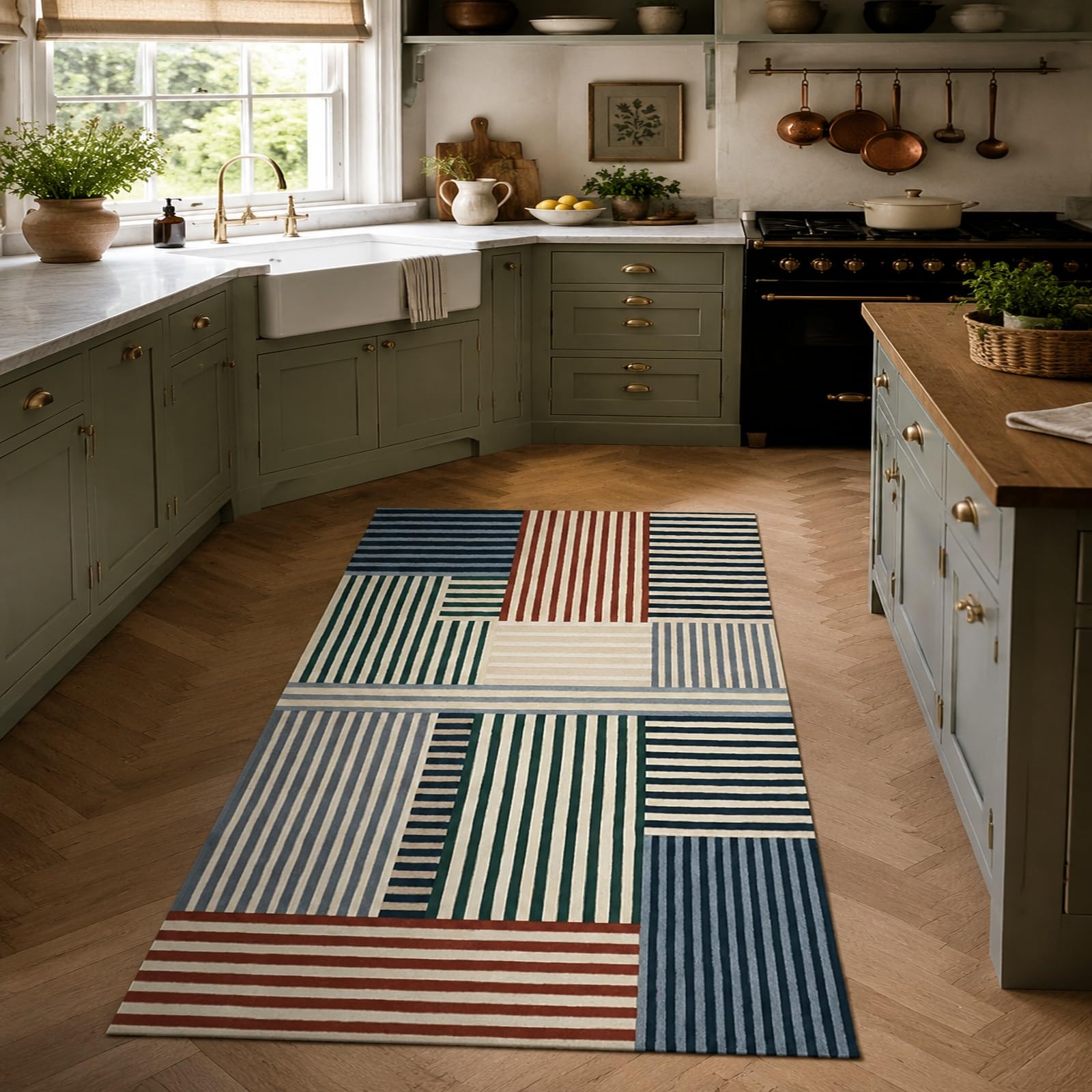 Tappeti di zona, 110 x 180 cm, Moderno geometrico Verde Blu Beige Marrone Grigio, Tappeto Moderno Pelo Corto Cucina Antiscivolo Lavabile Corridoio Entrata Bagno,