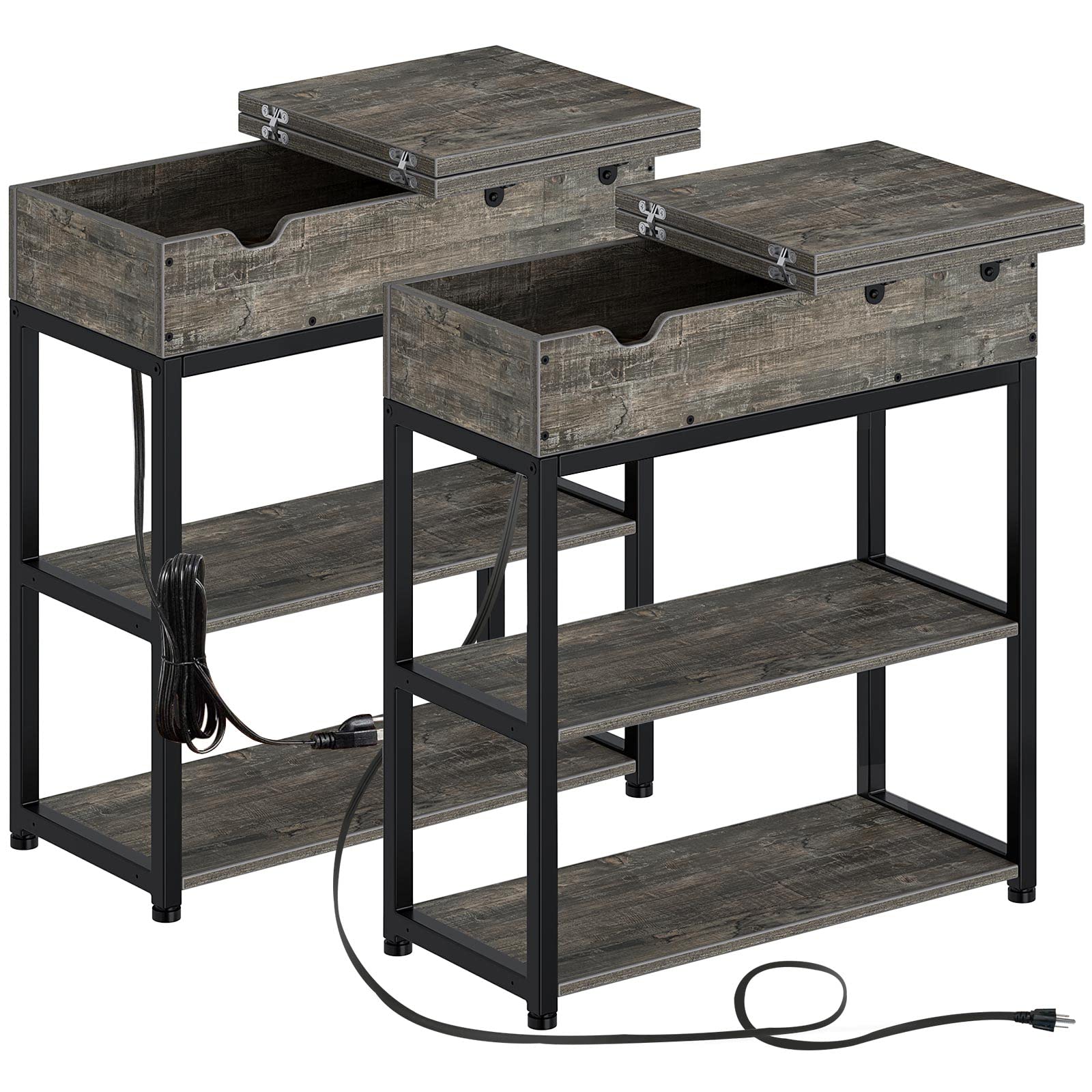 Rolanstar End Table with Charging Station, Narrow Flip Top End Side