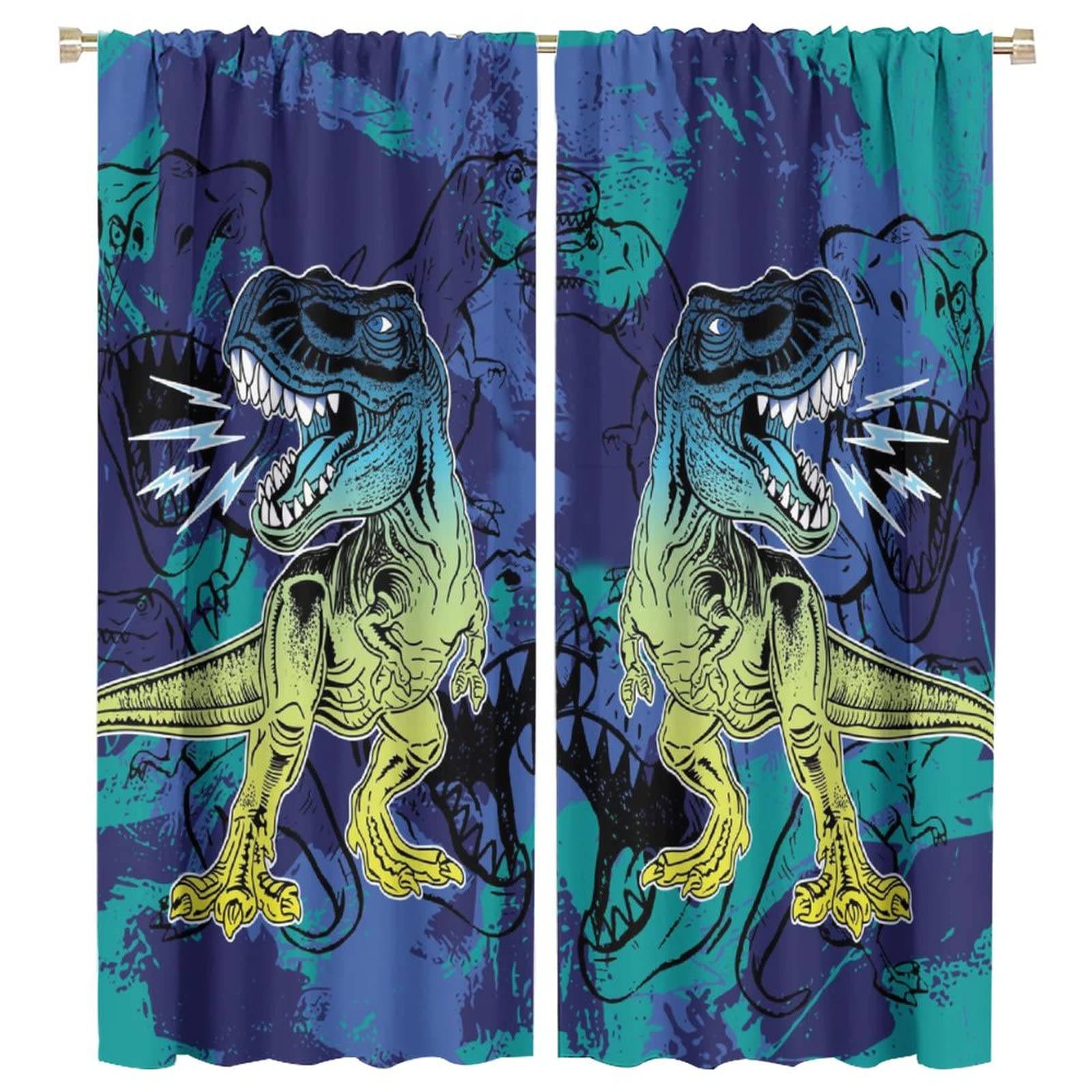 INSFBRB Cool Dinosaurs Blackout Curtains for Bedroom - Fantasy Abstract Anime Wildlife Dinosaur Window Drapes,Rod Pocket Room Darkening Curtains 2