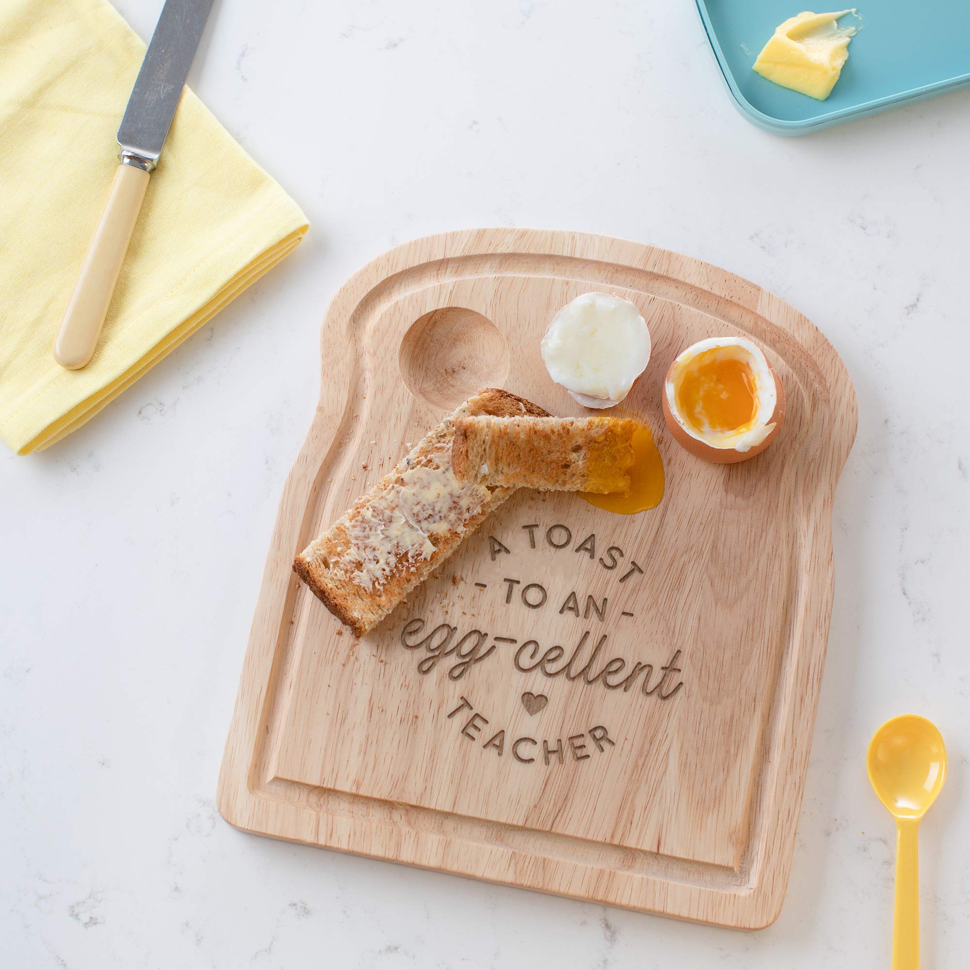 Breakfast Egg Board - "A Toast to an Egg-cellent" Birthday Gifts, Mum, Dad from Son Kids Daughter Baby - Unique Mothers Day Fathers Day Idea - Funny Engraved Pun Design Natural Wood (TEACHER) — image 1