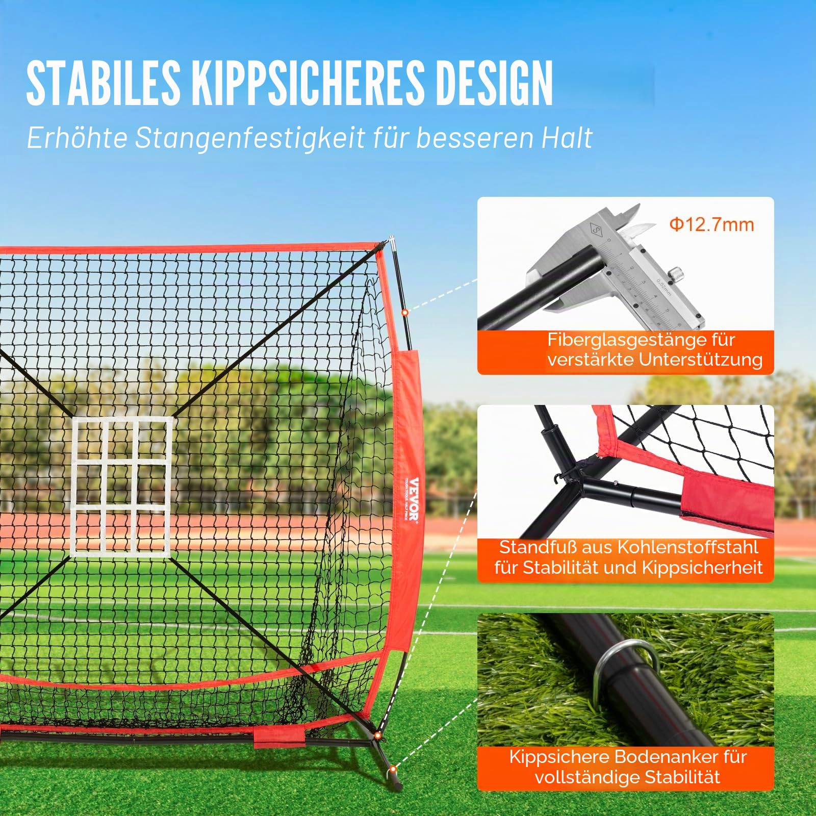 VEVOR 2134 x 2134 mm Pitching Net Pitching Target mit Strike Zone, Baseball & Softball 9 Loch Trainingsgeräte für Jugendliche & Erwachsene, Baseball Pitching Net (nur Netz)