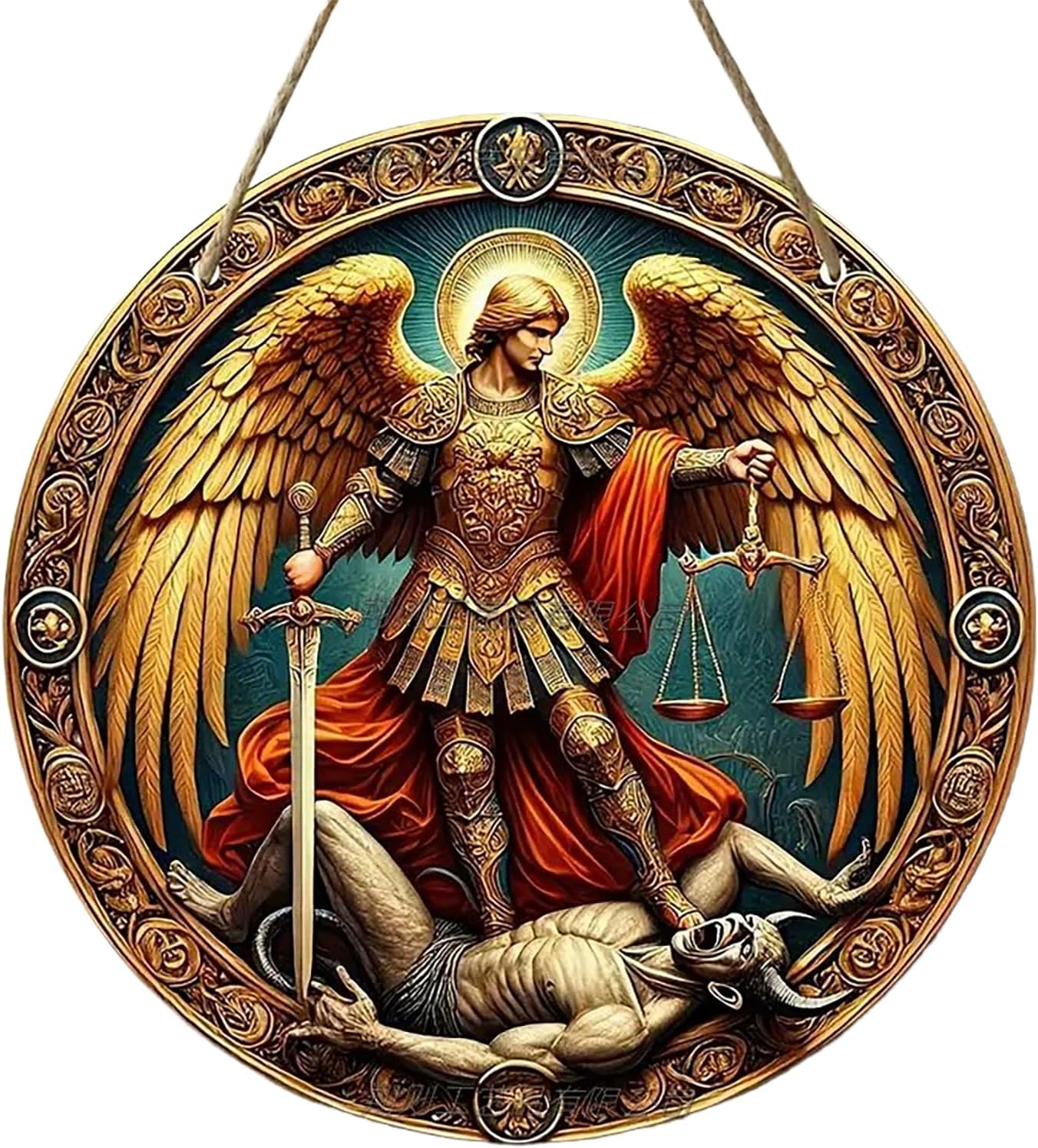 St. Michael San Miguel Arcangel Wall Pediments Home Decor Door Sign Plaques Hanging Pendant Decorations Batter Guard Angel Christian Religious Ornaments (B)