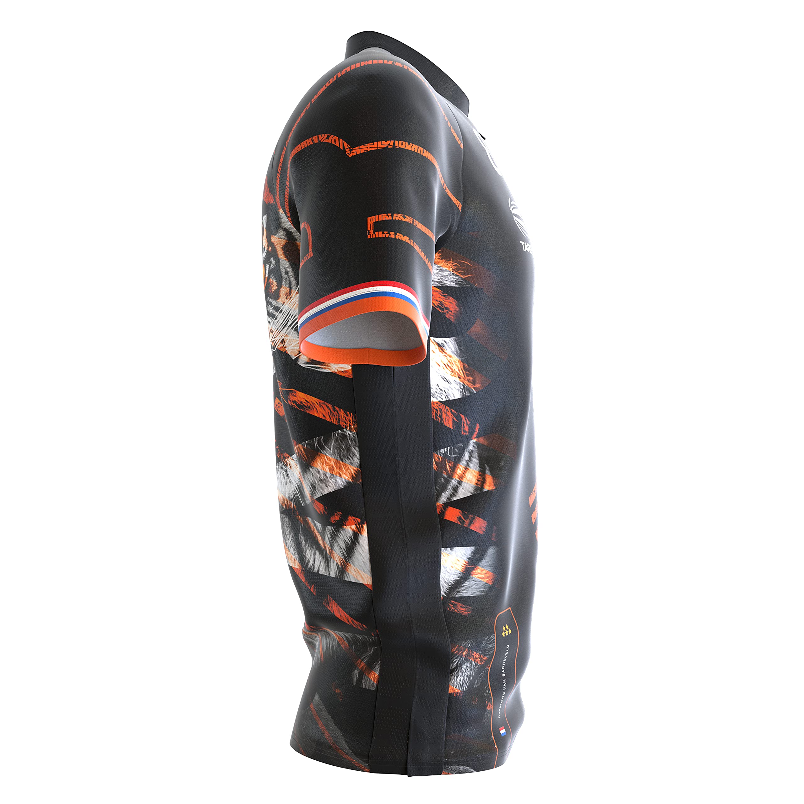 Target Darts Raymond Van Barneveld 2022 Pro Shirt – Kragenlos, Atmungsaktiv, Schwarz-orange Mit Tiger-Motiv Target Darts Raymond Van Barneveld 2022 Pro Shirt – Kragenlos, Atmungsaktiv, Schwarz-orange Mit Tiger-Motiv