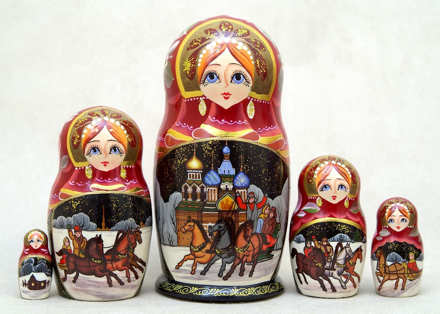 Golden Cockerel Russian Troika Nesting Doll 5pc./6"