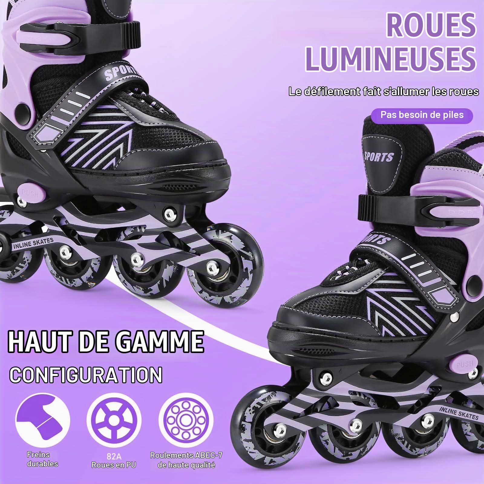 Rollers en Ligne Réglables, Patins à roulettes en Ligne Réglables pour Enfants Filles Garçons Débutants, Patins à Roues en Ligne pour Intérieur Extérieur Sport (L (EU36-40))