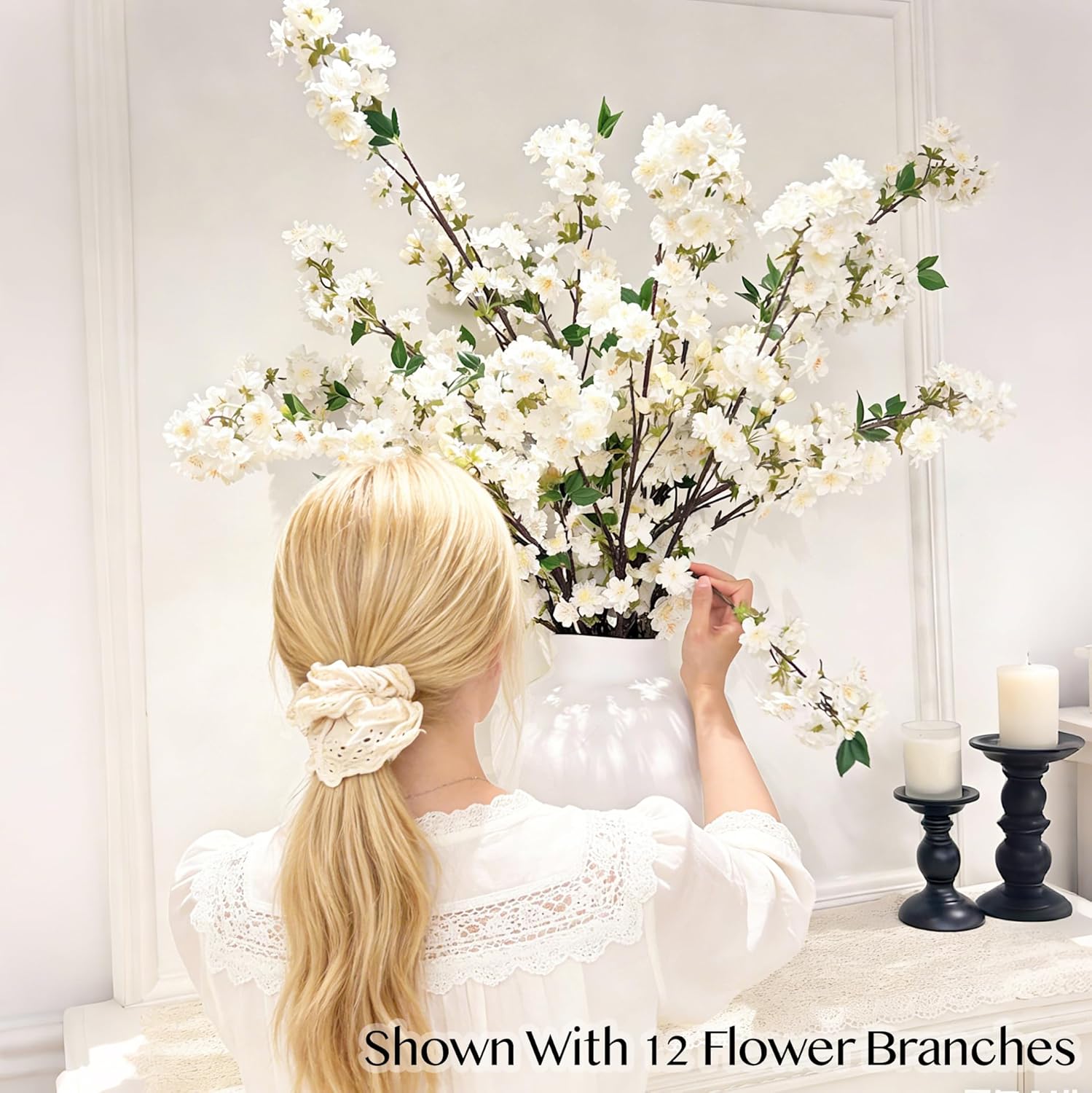 Senjie Artificial Cherry Blossom Branches, Fake Flowers Bouquet with Real Touch Long Stems, Faux Silk Flowers for Vases Wedding Party Table Centerpieces Spring Home Decor (3PCS, Vase Not Included) - Image 6