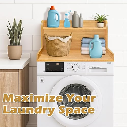 Miniatura 2 de Royxen Encimera de lavadora y secadora con estante, encimera de lavandería de 2 niveles para lavadora y secadora individuales, núcleo de madera