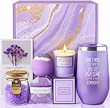 Gifts for Women, Mom, Wife, Girlfriend, Sister, Her - Happy Birthday, Christmas, Valentine's Day, Mothers Day Gifts - Lavender Spa Gift Basket Set