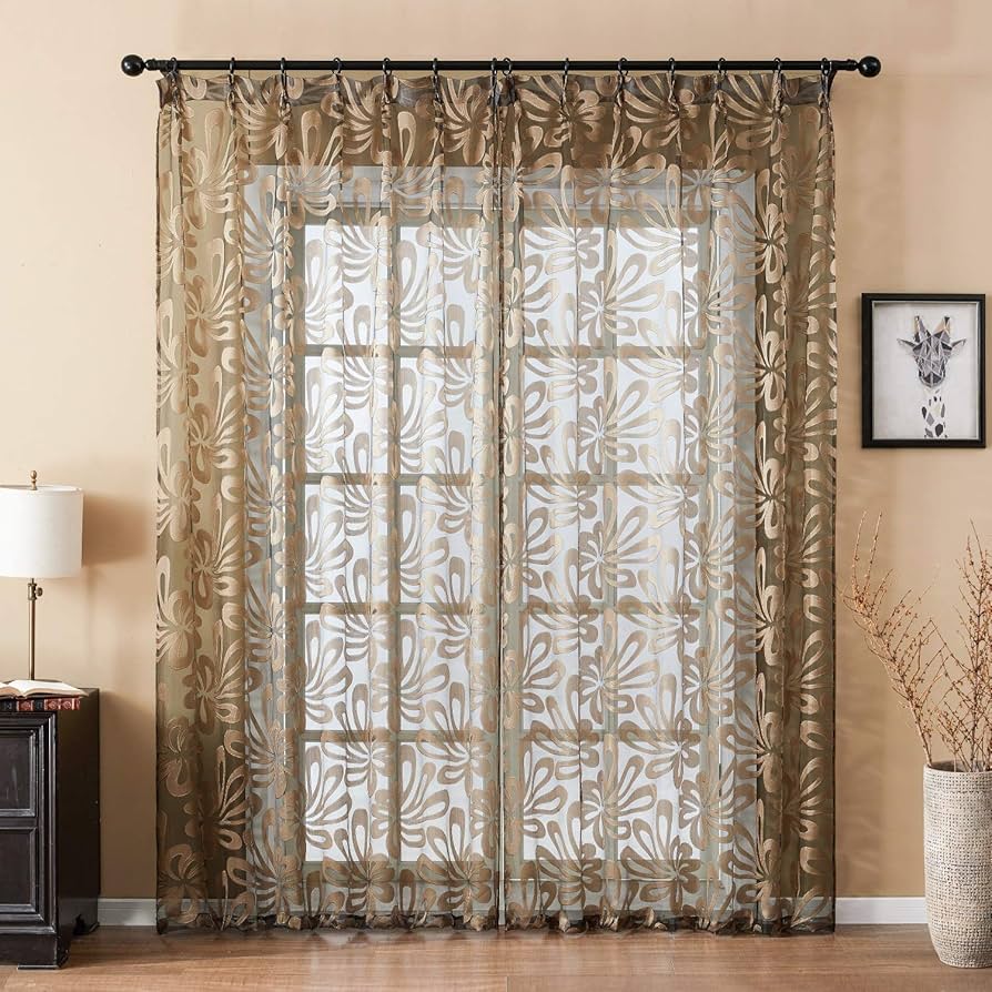 Amazon｜Topfinel レースカーテン 北欧 幾何学の花 遮熱 UV