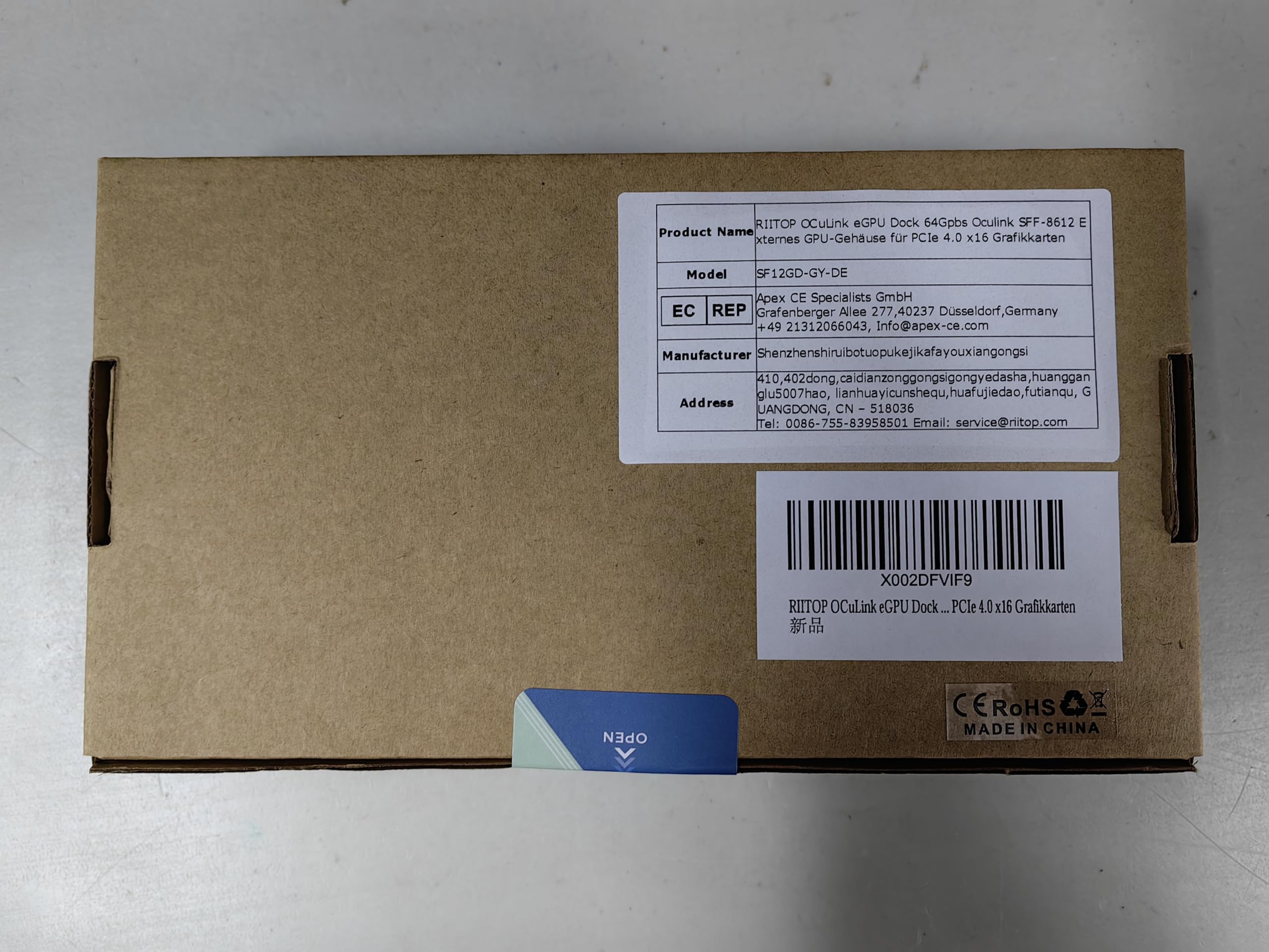 RIITOP OCuLink eGPU Dock 64Gpbs Oculink SFF-8612 Alloggiamento GPU esterno per schede grafiche PCIe 4.0 x16