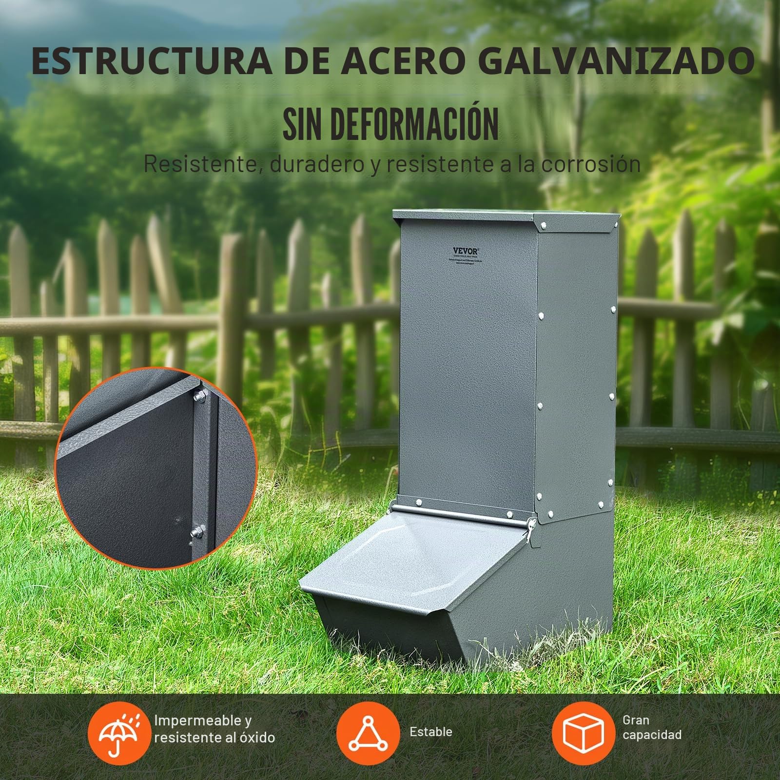 VEVOR Comedero para Cerdos de Capacidad de 90,92 L, Comedero para Cerdos de una Puerta, Comedero para Lechones de Acero Resistente, Comedero de Canaleta Multiusos para Alimentar hasta 5 Cerdos