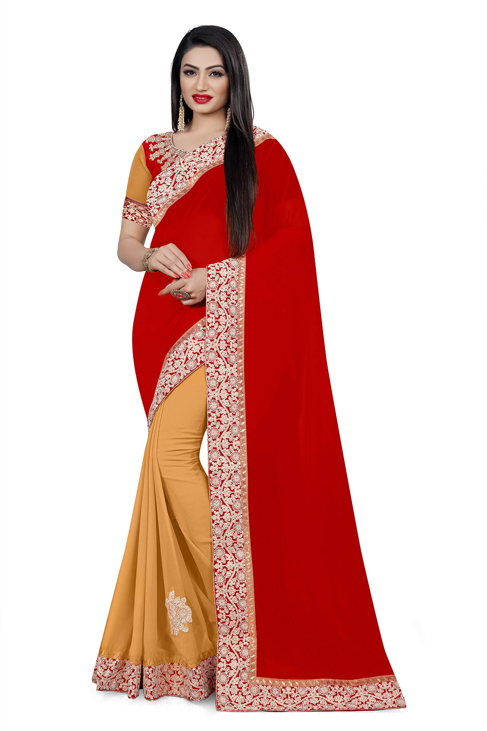 Taboody Empire Georgette Half - Half Embroiderd Work With Saree
