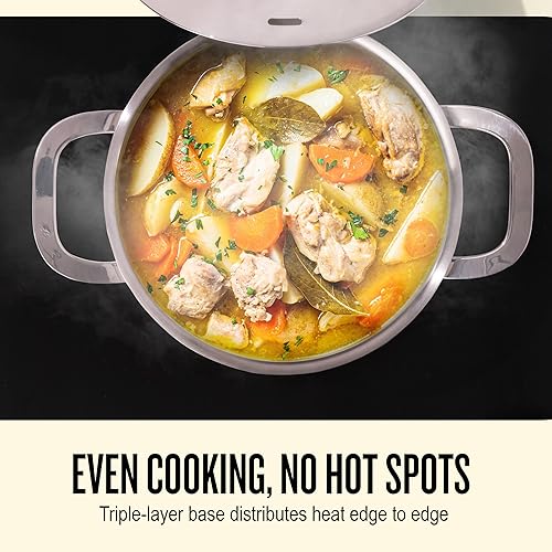 Miniatura 6 de Alva Maestro - Olla de acero inoxidable de tres capas de alta calidad de 4 cuartos con tapa ventilada, grado profesional resistente, cacerola segura