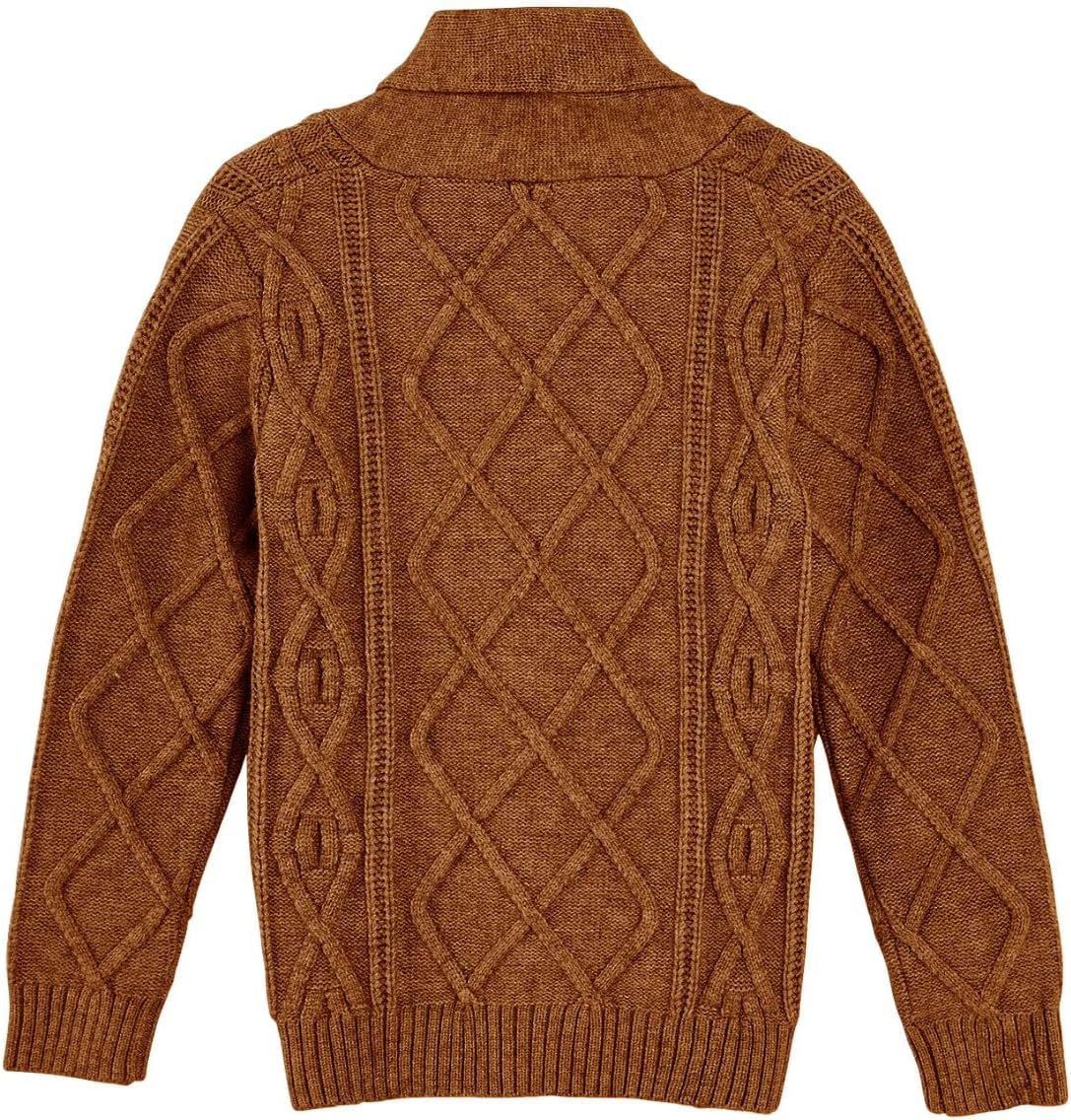 Boy's Sweater Cardigan Button Down Shawl Collar Cable Knitted Outwear Long Sleeve Sweater Coats with Pockets - Image 3