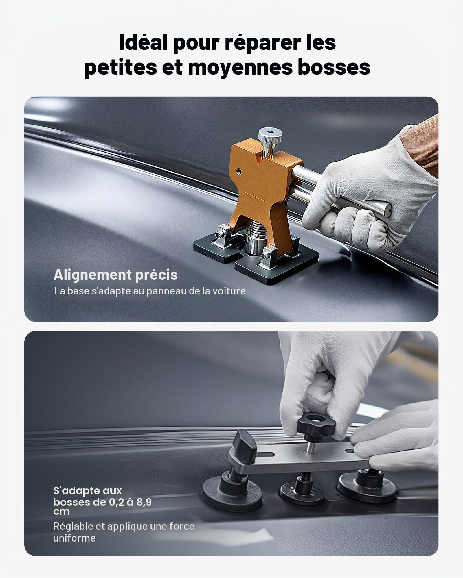VEVOR Kit de Débosselage de Carrosserie sans Peinture 100PCs, avec Extracteur Doré, Pont de Débosselage, Marteau à Inertie, Barre en T, Pistolet à Colle, Outil de Réparation de Bosses pour Garage
