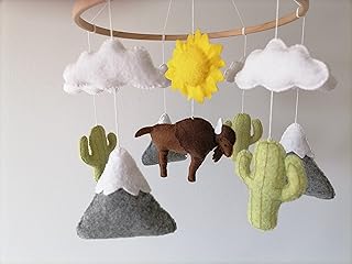 Bison Baby Mobile, Buffalo Mobile, American Animals Bison Mobile, Felt Crib Mobile, Bison Nursery Decor, Cactus Sun Mountains Mobile, Baby Shower Gift