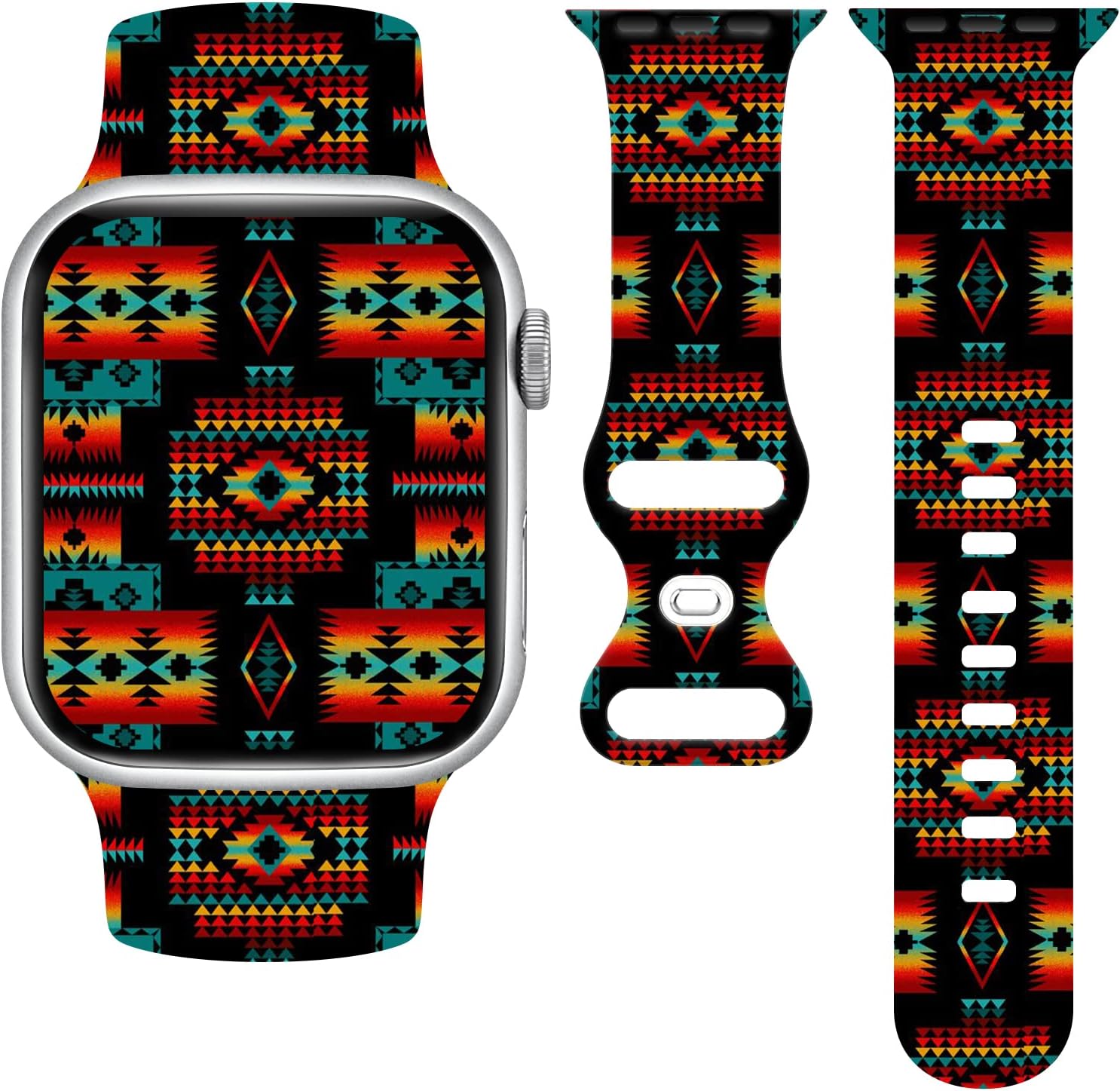 Native American Watch Band Compatible with Apple Watch, 38/40/41/42/44/45/ 49mm Silicone for IWatch Bands All Series