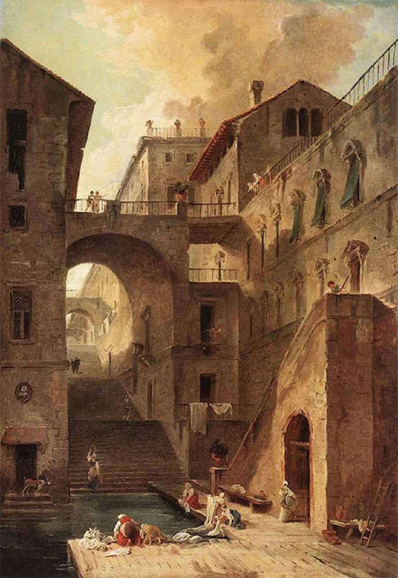 SERENDIPITP Retro Picture Poster Wall Art Pictures Painting Washerwomen Hubert Robert Wall Art Canvas Print for Wall Decor 60x90cm