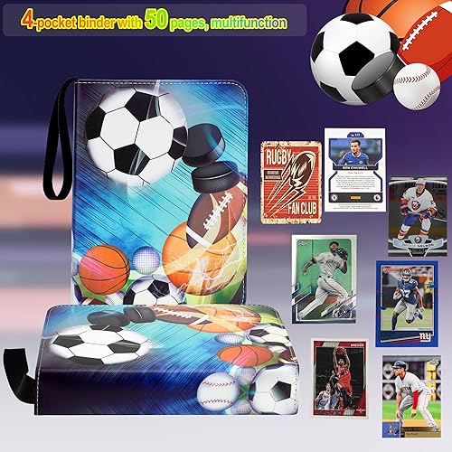 Miniatura 5 de Carpeta de tarjetas compatible con tarjetas de fútbol, tarjetas comerciales, MTG y otros TCG, se adapta a 400 tarjetas con 50 páginas extraíbles,