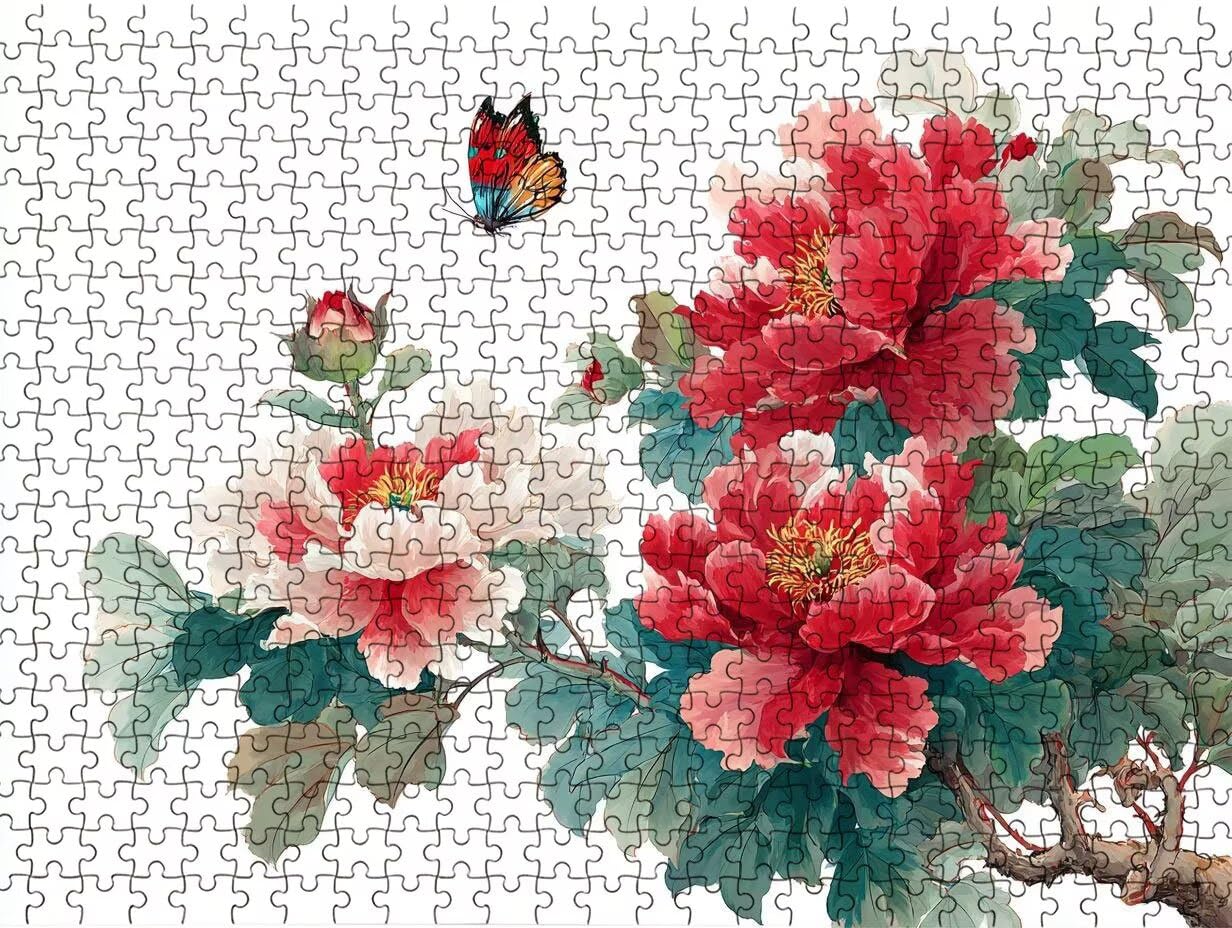 Puzzle dla dorosłych 5000, kwiat piwonii, motyl 5000 elementów, puzzle dla dorosłych, klasyczne gry edukacyjne, gry i zajęcia rodzinne, do dekoracji ścian domu, pomysł na prezent R0KH-628