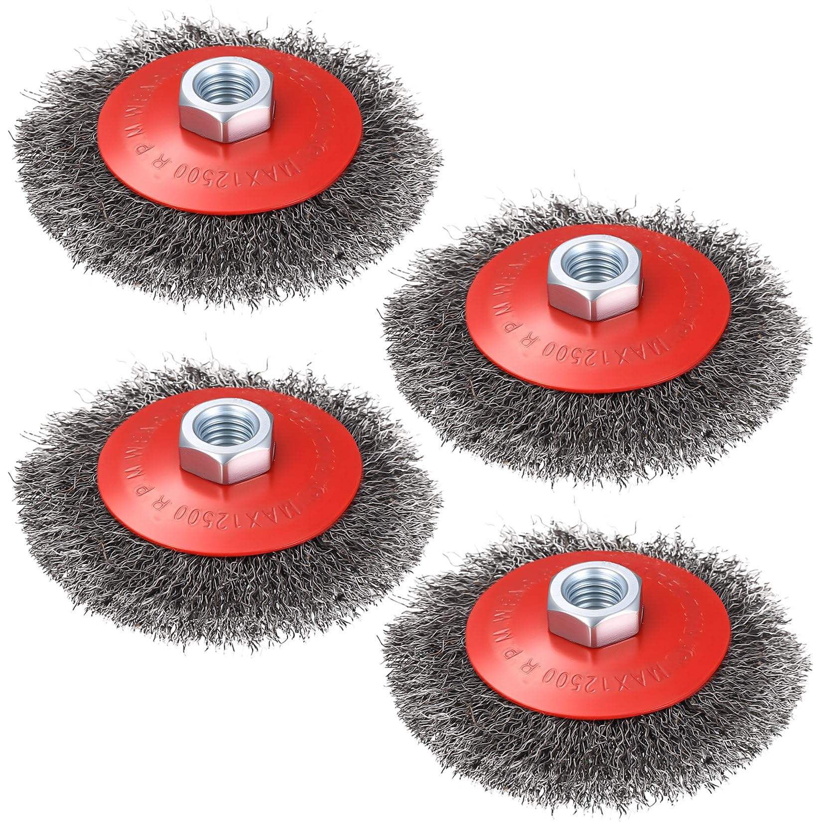 4 x Wire Drill Brush for Angle Grinder, 100 mm Wire Brush for Drill with M14 Models, Brushes for Polishing Drills, Grinding, Deburring and Rust Removal