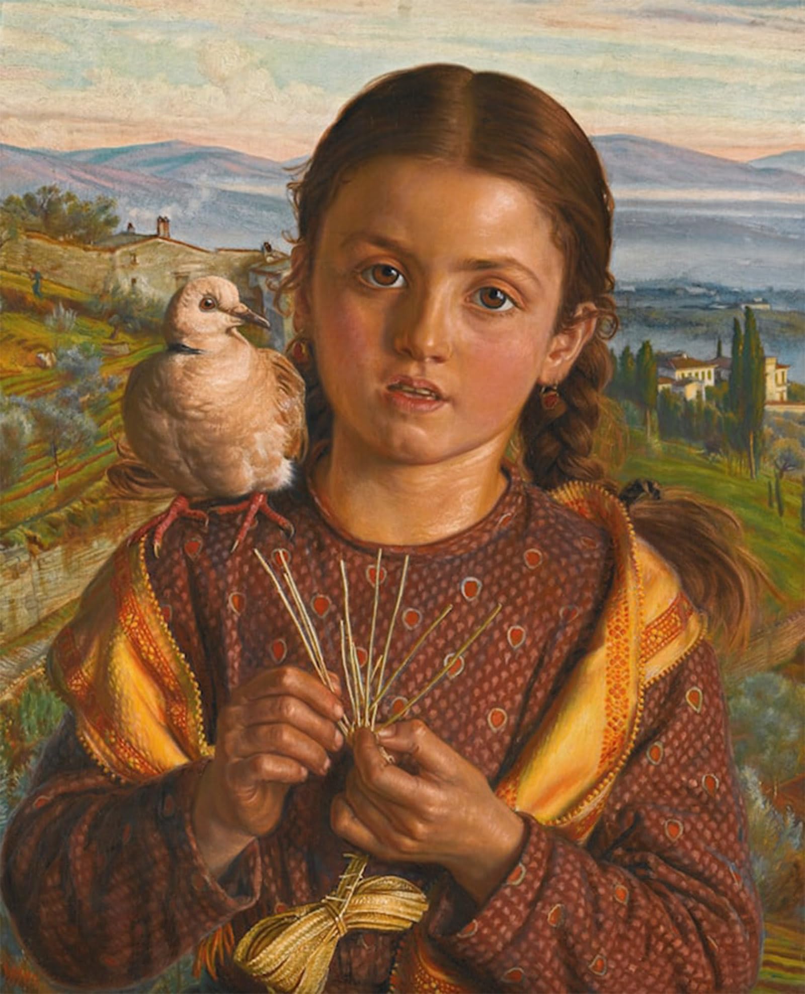 SERENDIPITP Abstract Painting Mural Print Picture Wall Decor Painting Ragazza toscana che intreccia la paglia William Holman Hunt Vintage Wall Artwork for Home Decor 60x90cm