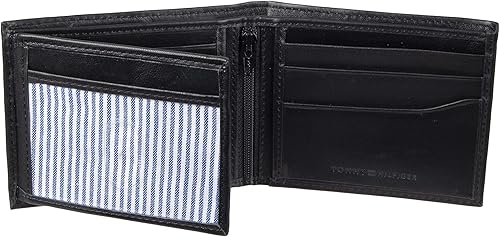 Vista 23 de Tommy Hilfiger Cartera de piel auténtica para hombre con ventana de identificación y múltiples ranuras para tarjetas Negro Cambridge