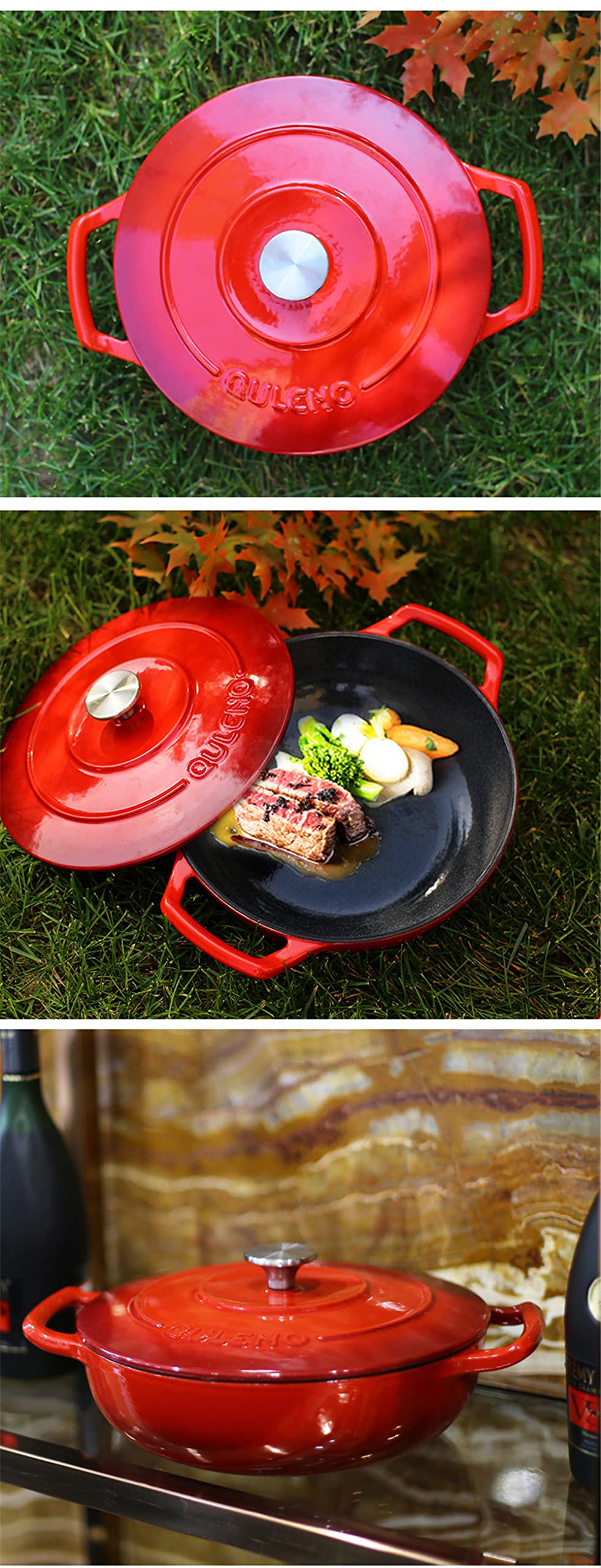 Cacerola/Cocotte de Hierro Fundido, Cacerola Baja De Hierro Fundido, Cocotte con Tapa, Redonda, Ø 26 Cm, 3,3 L, para Todas Las Fuentes De Calor, Incl. Inducción