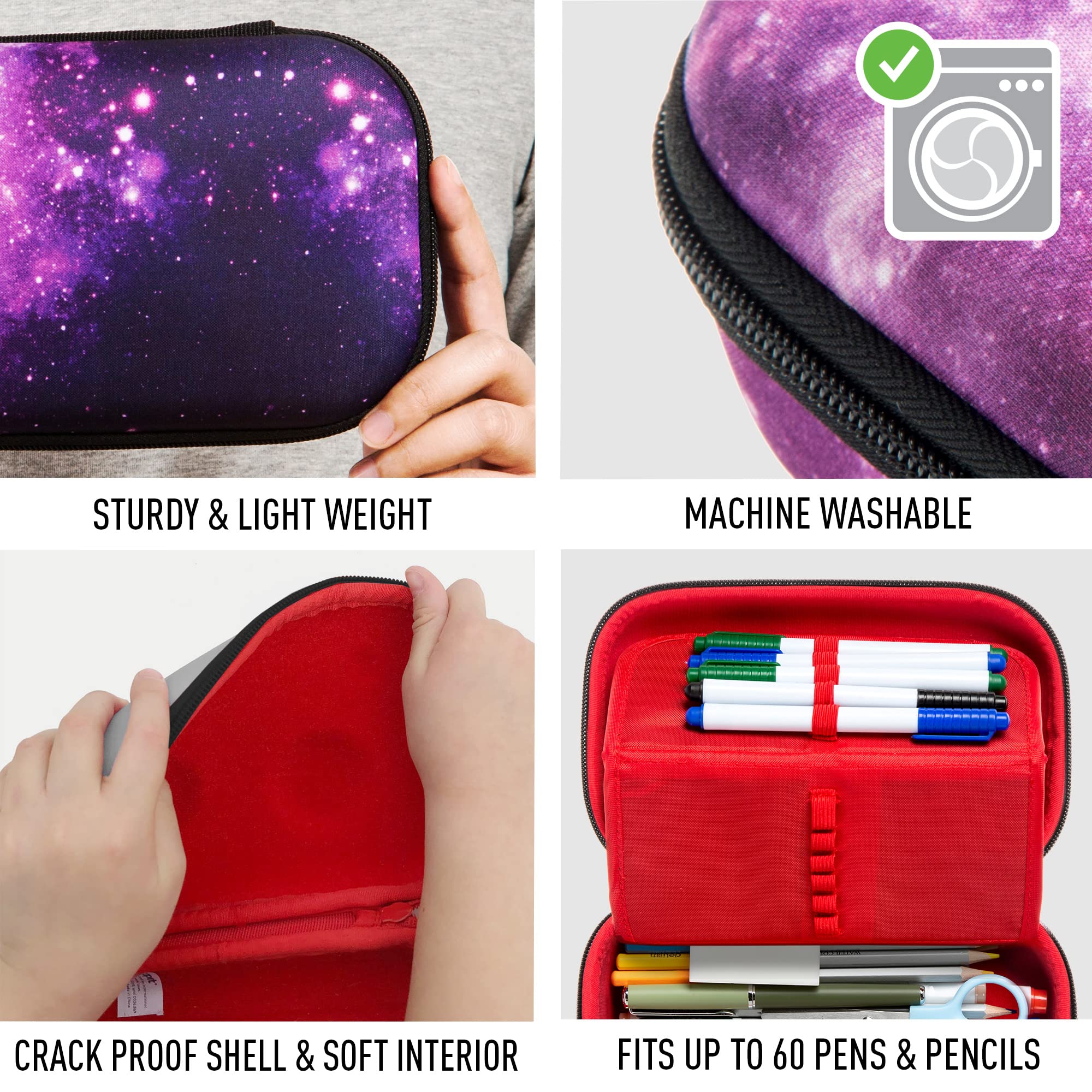 ZIPIT Galaxy Pencil Box for Girls Cute Pencil Case for School Large Capacity Stationery Organizer Box, Purple, 21 x 13.5 x 7.5 cm - Image 2