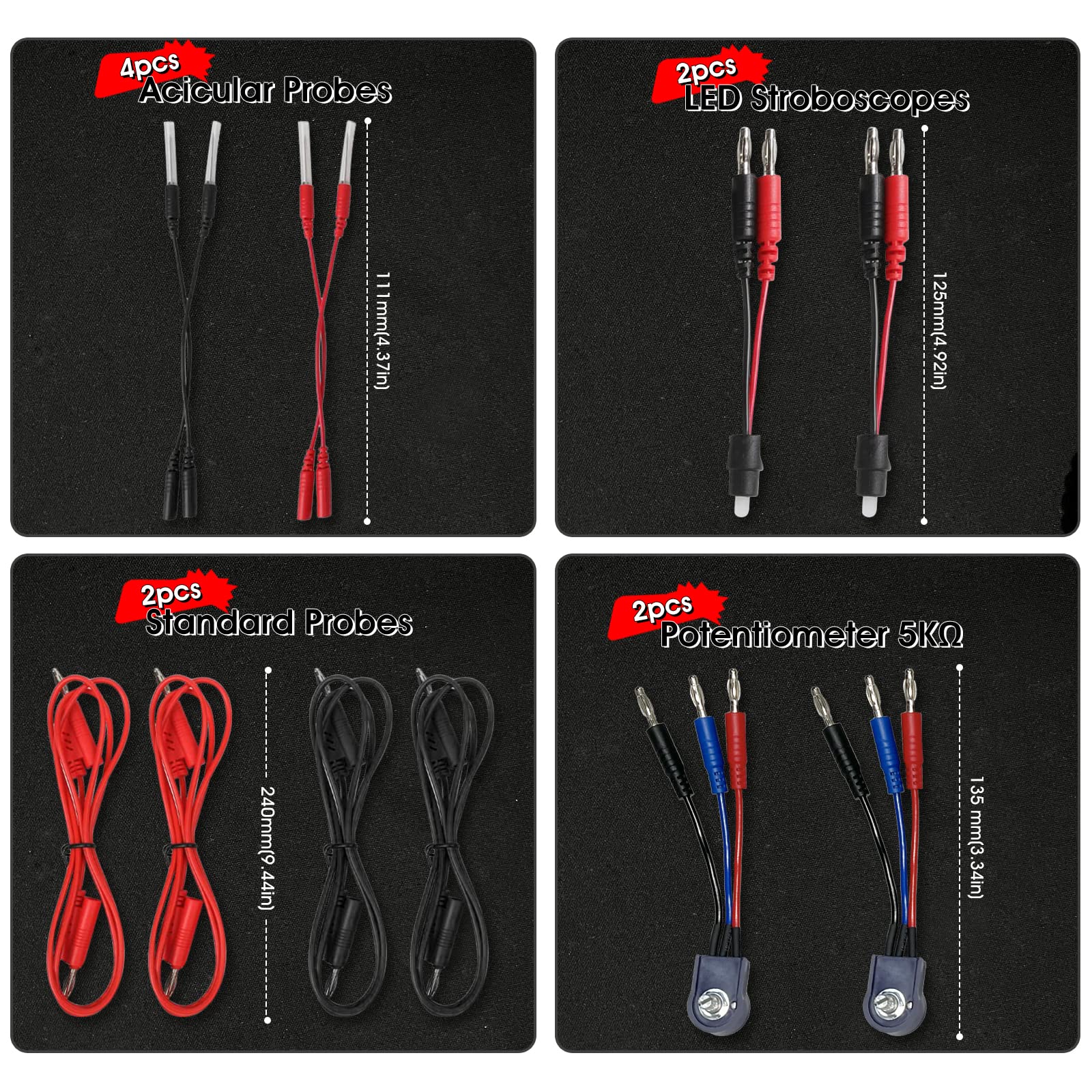 Kethvoz Punte misurazione per multimetro auto, Automotive Circuit Test Leads, 92 pezzi, set cavi prova con custodia, morsetti a coccodrillo elettrici, campioni test, spina SRS 5KΩ potenziometro