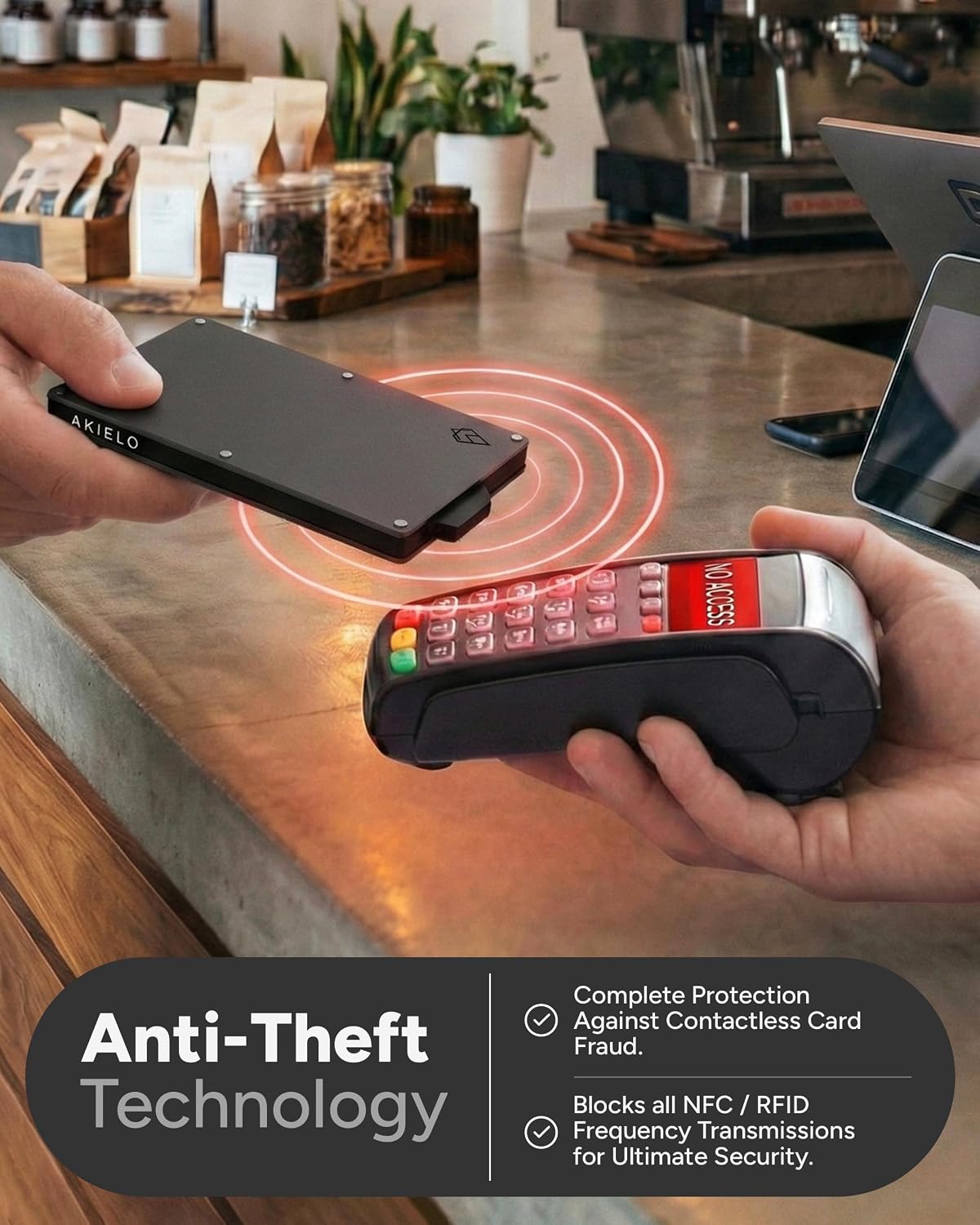 AKIELO Чехол для карт с защитой от RFID — компактный кошелек, бесконтактная защита кредитных карт, универсальный размер (ALPHA — Титановая серия)