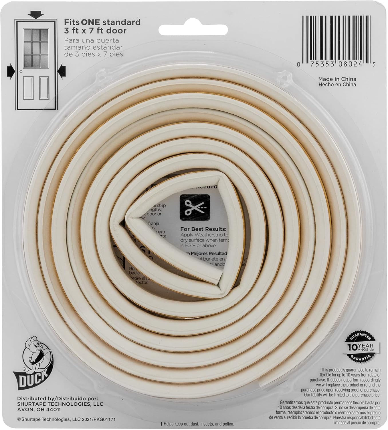 Duck Brand Heavy-Duty Self Adhesive Weatherstrip Seal for Large Gap, 3/8-Inch x 1/4-Inch x 17-Feet, 1 Seal, 282433, White - Masking Tape - 