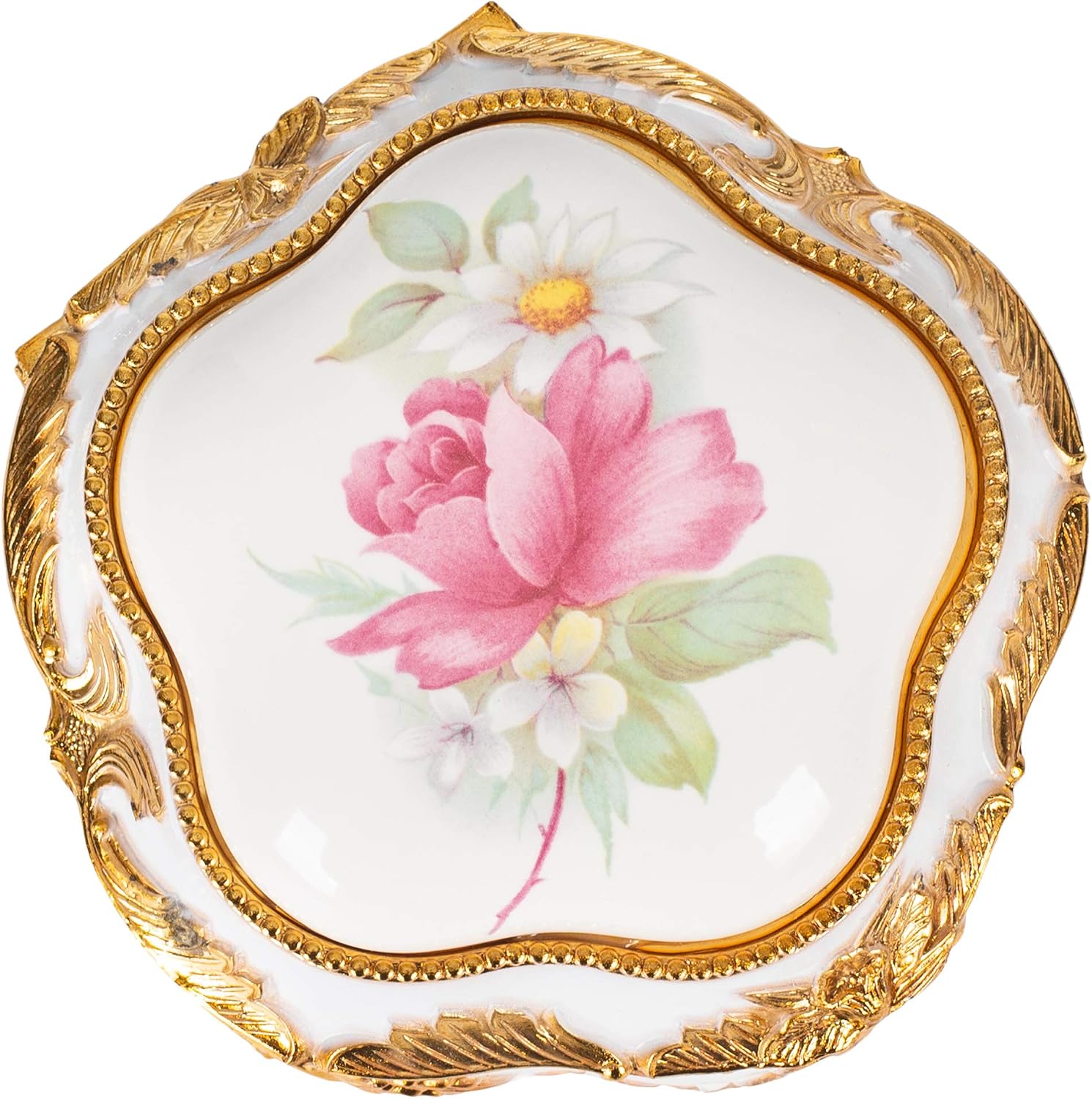 Splendid Elegant Floral Decorative Music Box in Pentagon Shape with Lined Jewelry Compartment Playing The Theme from Ice Castles